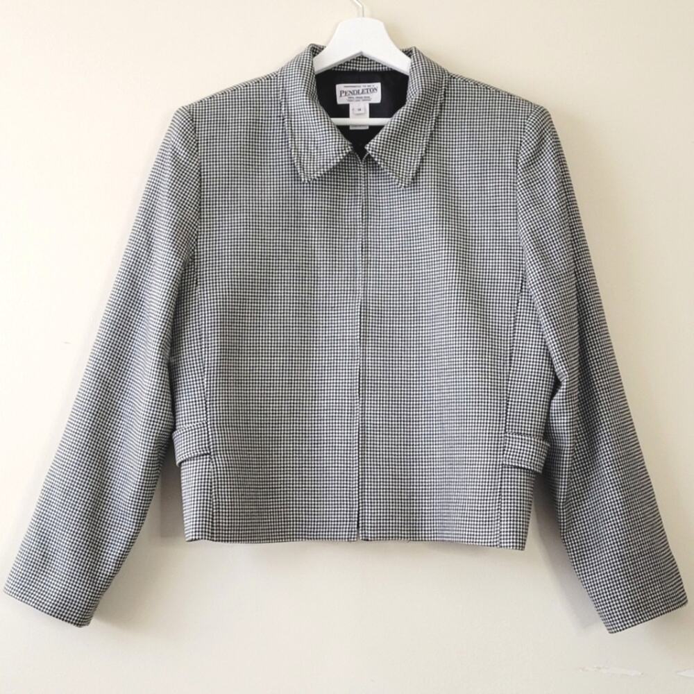 Pendleton Full Zip Virgin Wool Houndstooth Jacket - image 1